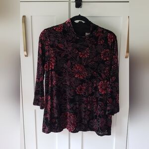 Chicos Dress Shirt Womens 1 Red Black Velvet Elegant Holiday Slip Tunic